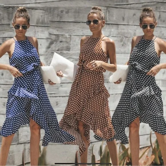 BLACK AND WHITE DOTTED ASYMMETRICAL DRESS - Picture 2 of 4